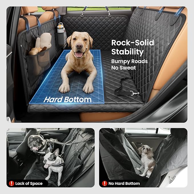 REEVAA Dog Car Seat Cover for Back Seat, Hard Bottom Dog Hammock, Pet Bed Extender for 2-4 Large/Medium Dogs, Waterproof Seat Protector, Universal L Size Fits for SUV Medium Truck, Black