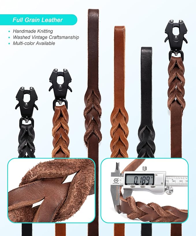 GEIT 4/5/6FT Leather Dog Leash, Heavy Duty Dog Training Leashes, Genuine Leather Braided Leash with Quick Release/Locking Tactical Frog Clip for Medium and Large Dogs