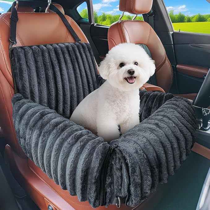 MIXJOY Dog Car Seat for Small/Medium Dogs up to 25 lbs, Multi-Functional Dog Carrier for Car with Detachable Washable Cover, Pet Travel Bed with Clip-On Safety Leash, Grey