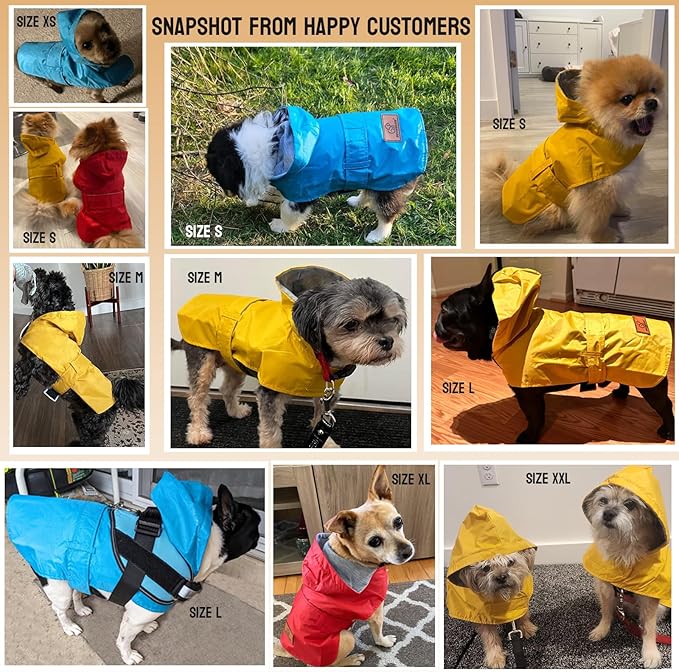 Dog Raincoat Dog Rain Jacket Poncho Waterproof Pet Rain Suit Double Layer Warm Lining Hooded Leash Hole Adjustable Puppy Small Medium Dogs,Yellow,M