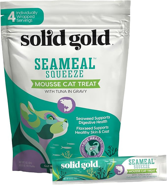 SeaMeal Squeeze Tuna Lickable Cat Treat with Seaweed for Skin, Coat, Digestive & Immune Health - Natural, Holistic, Grain-Free (4 Squeezes)