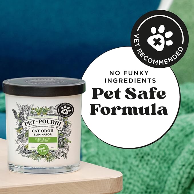 Pet-Pourri Purrfectly Bamboo Cat Deodorizer Candle – Cat Safe Plant Based Ingredients & Wax – Vet Approved – Aromatherapy & Air Freshener for Kitty Odor – Scented with Bamboo, Jasmine & Pear