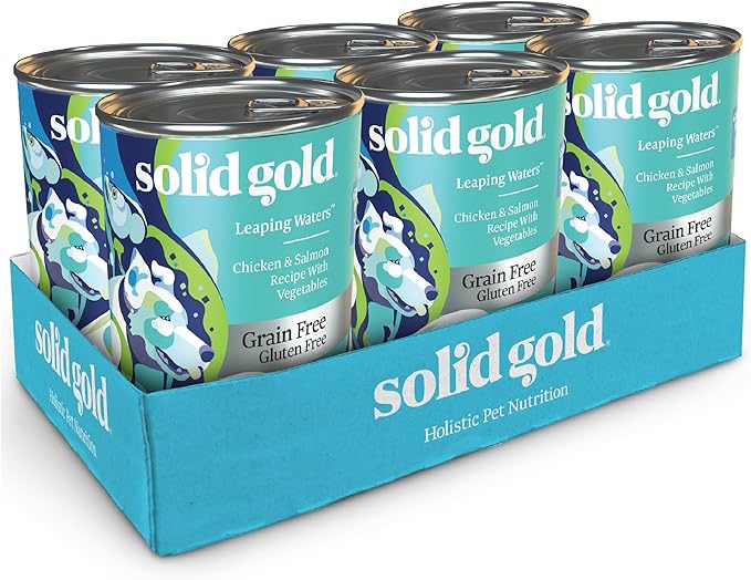 Solid Gold Sensitive Stomach Wet Dog Food for Adult & Senior Dogs - Grain Free Wet Dog Food w/Real Chicken, Salmon, Probiotics & Superfoods for Gut Health & Sensitive Stomach Support -6ct 12.5oz Cans