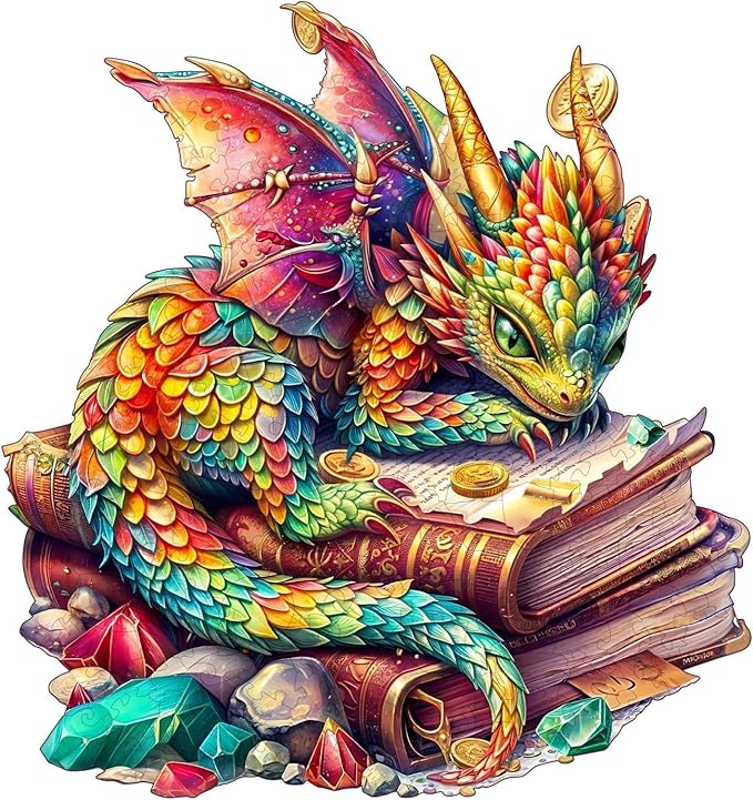Wooden Puzzles for Adults - Jeweled Dragon Puzzle, Unique Shape Wooden Jigsaw Puzzle for Adults, Wood Puzzles Adult, Good Gift Idea for Friends, Home Decor (S-8.5 * 8in 100 Pieces)