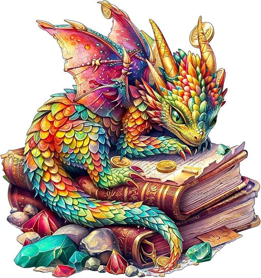 Wooden Puzzles for Adults - Jeweled Dragon Puzzle, Unique Shape Wooden Jigsaw Puzzle for Adults, Wood Puzzles Adult, Good Gift Idea for Friends, Home Decor (S-8.5 * 8in 100 Pieces)
