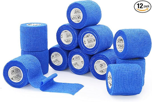 OK TAPE Self Adherent Cohesive Bandages Wrap - 12Packs, 2" x 5 Yards, Non-Woven Self Adhesive Bandage Wrap for Thumb, Finger, Wrist, Ankle, Vet Wrap Bandages Tape (Sapphire Blue)
