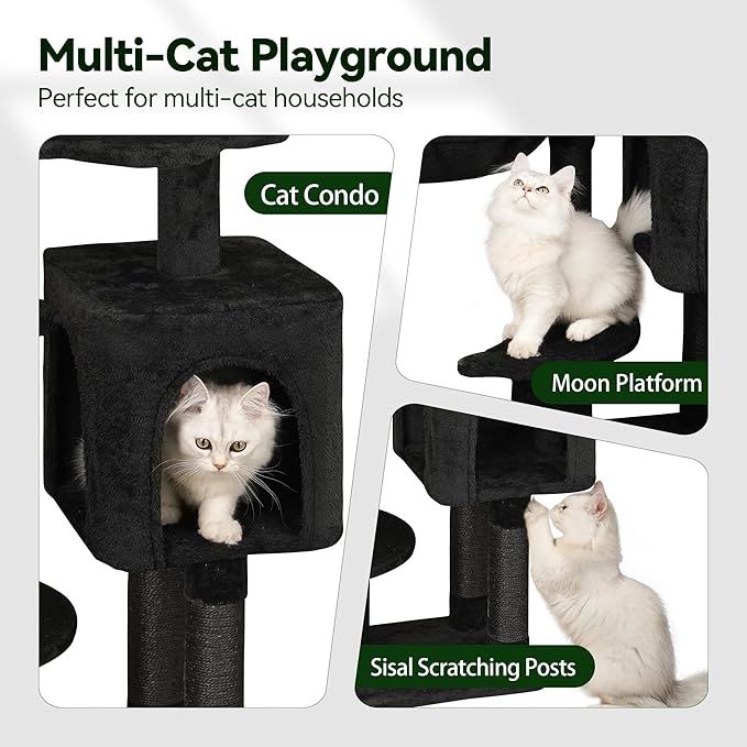 Gothic Black Cat Tree for Indoor Kittens & Small Cats Under 6 Months 9lbs, 43-Inch Cute Cat Tower with Scratching Post, Cat Condos, Cozy Hammock, Unique Perch & Dangling Toy