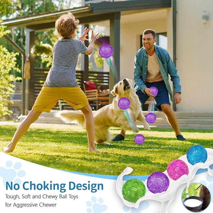 3'' Squeaky Dog Toy Balls for Lagre Medium Breed, Indestructible Dog Balls for Playing, Fetching & Retrieving, Durable Aggressive Chewers, 2 PCS Purple