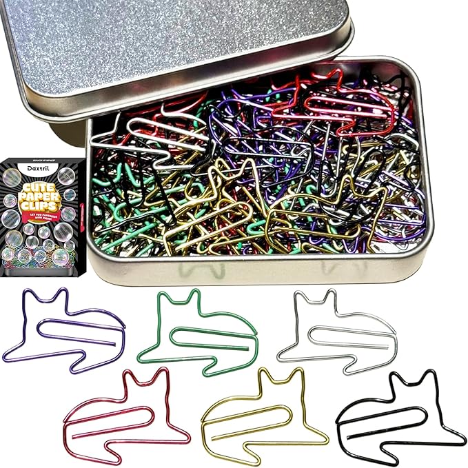 Cute Paper Clips, 60 PCS Cat Shaped Paper Clips Animal Bookmarks Clips, Assorted Colors, Fun Office Gifts for Women Men Coworkers Teachers Students Girls Boys, Christmas Gifts