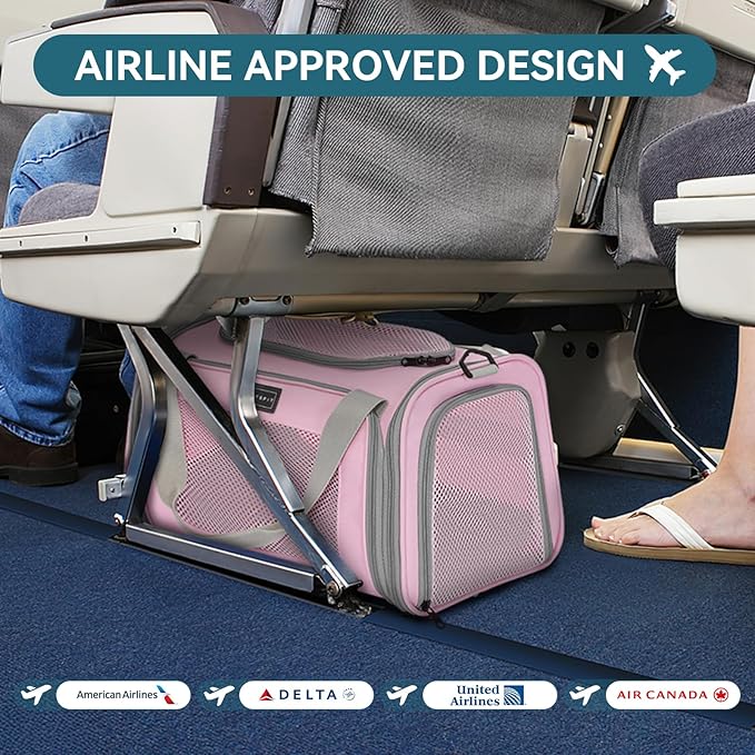 Airline-Approved Cat Carrier 17.5×10.5×10.5 in, Escape-Proof Design with Locking Zippers & Safety Leash, Easy-Access 3-Way Entry, Washable Mat, Gift-Ready Holiday Choice for Cats up to 12 lb