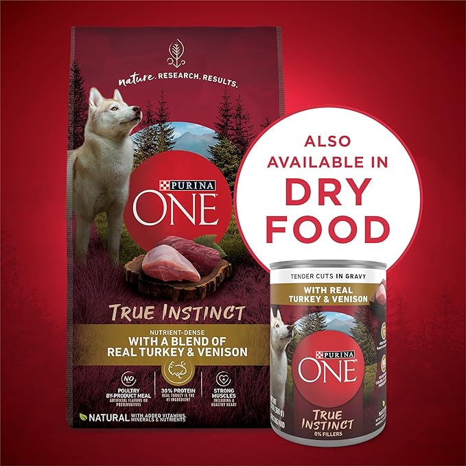 Purina ONE High Protein Wet Dog Food True Instinct Tender Cuts in Dog Food Gravy With Real Turkey and Venison - (Pack of 12) 13 oz. Cans
