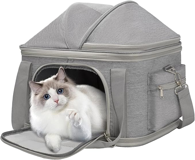 Airline Approved Pet Carrier Soft-Sided Dog Carriers Travel Tote Bag for Small Dogs Cats, Foldable Pet Bag for Puppies Small Animals with Pockets (Grey, 16.2" x 11.4" x 13")