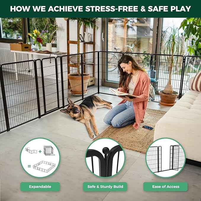 FXW Homeplus Unleashed Indoor Dog Playpen - Stress-Free and Safe Play, Heavy Duty 45 Inch 12 Panels Dog Pen for Large Dogs, Black│Patented