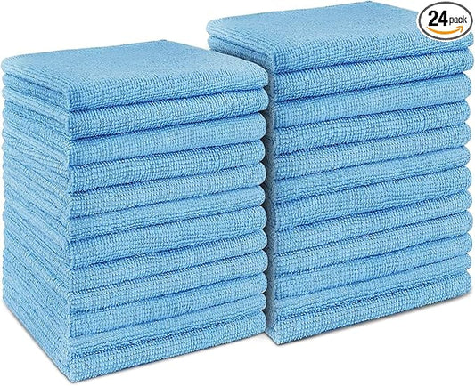 AIDEA Blue Microfiber Cleaning Cloth 24PK, Soft Absorbent Cleaning Rags, Lint Free Cloth for House, Kitchen, Car, Window, Gifts, Blue Dish Rags, 11.5"×11.5"
