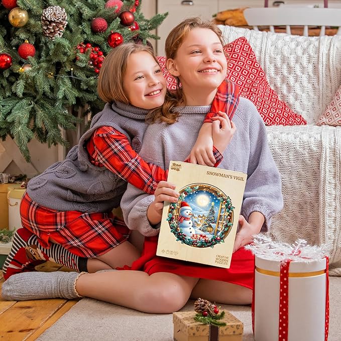 Wooden Puzzles for Adults - Snowman's Vigil Wooden Jigsaw Puzzle, Unique Animal Shaped Wood Puzzles Adult, Christmas Birthday Gifts for Friends/Family, Home Decor 13.4 * 13in 300pcs