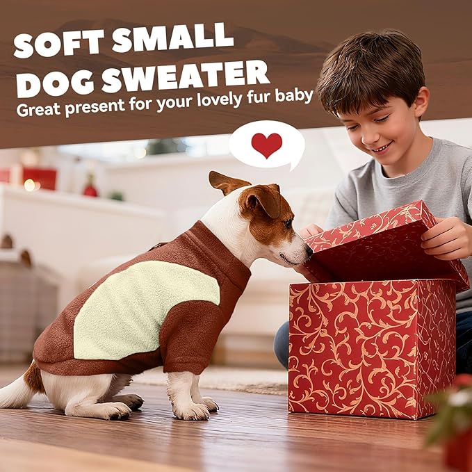 Small Dog Sweater with Leash Ring Soft Warm Fleece Fall Winter Dog Clothes Cute Cat Apparel Puppy Sweaters Classic Pullover Doggy Sweatshirts Chihuahua Costumes Cat Outfits(Brown,M)