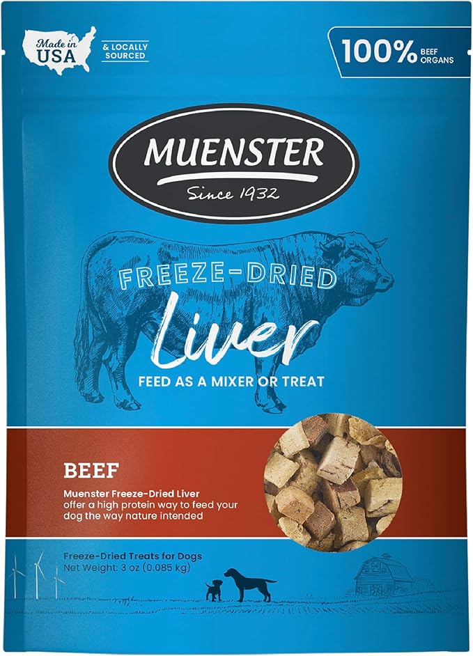 Muenster Freeze Dried Beef Liver Bites - Dog Treats, Mixer or Topper (3oz) - One Ingredient