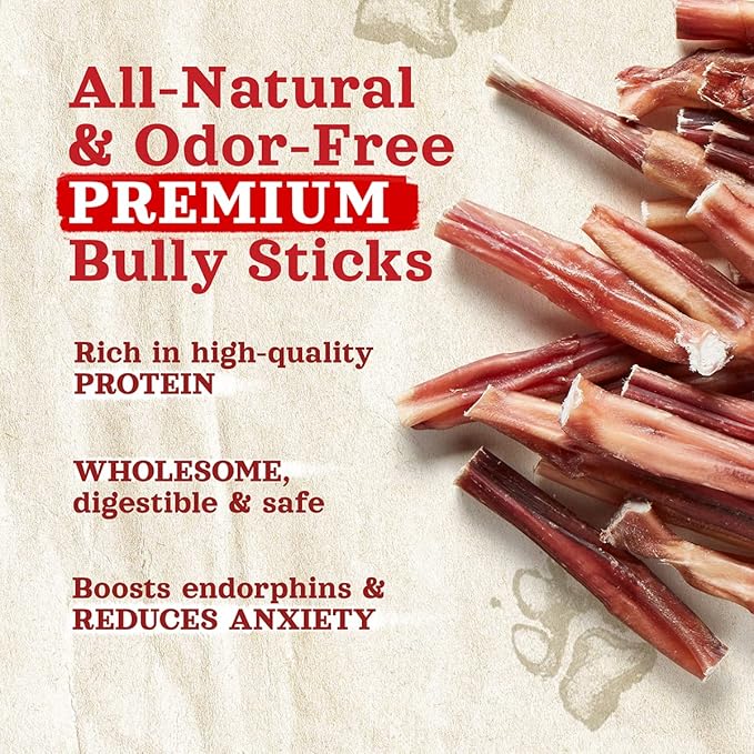 Natural Farm Odor-Free Bully Sticks (4”, 16oz) All-Natural Long-Lasting Chews, 100% Beef Pizzle, Grass-Fed, Grain-Free, Hormone-Free, Protein for Muscle Development & Energy, Perfect for Small Dogs