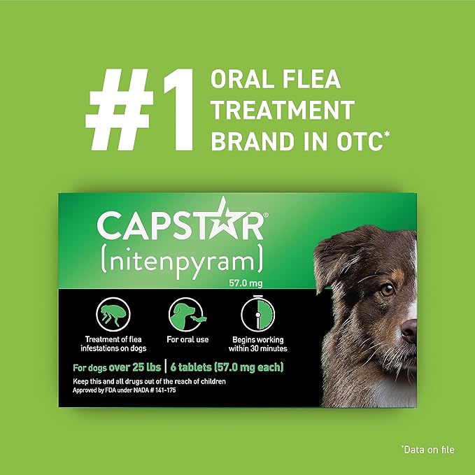 Capstar for Dogs (nitenpyram), Fast-Acting Oral Flea Treatment for Dogs Over 25+ lbs, Vet-Recommended Flea Medication Tablets Start Killing in 30 Minutes, 12 Doses