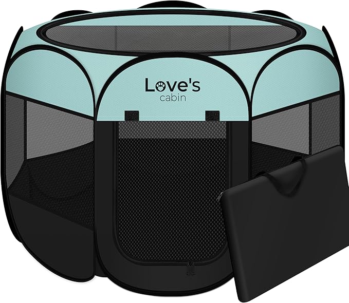 Love's cabin Pet Puppy Dog Playpen, Small Dog Tent Crates Cage Indoor/Outdoor, Portable Playpen for Cat, Foldable Pop Up Dog Kennel Playpen with Carring Case, Removable Zipper Top, Green