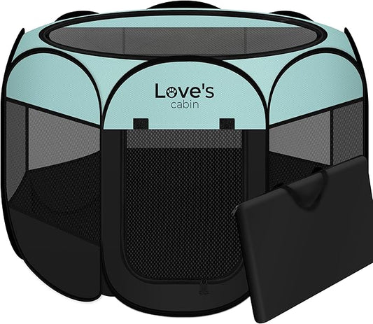 Love's cabin Pet Puppy Dog Playpen, Small Dog Tent Crates Cage Indoor/Outdoor, Portable Playpen for Cat, Foldable Pop Up Dog Kennel Playpen with Carring Case, Removable Zipper Top, Green