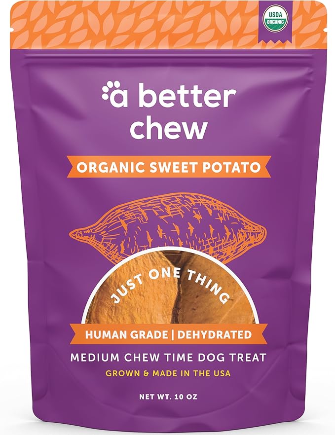 A Better Treat – Organic Sweet Potato Dog Treats, Single Ingredient, Dehydrated | Natural, Healthy, Long Lasting Chew, Diabetic Friendly | Sourced and Made in The USA