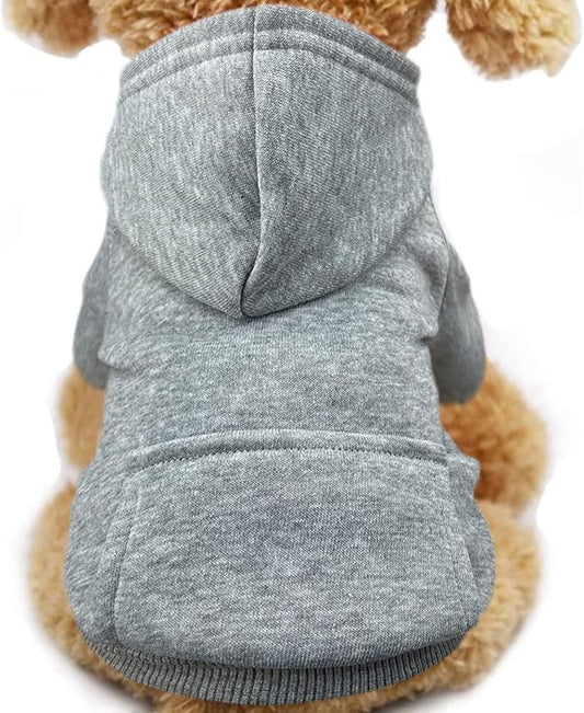 Jecikelon Winter Dog Hoodie Sweatshirts with Pockets Warm Dog Clothes for Small Dogs Chihuahua Coat Clothing Puppy Cat Custume (Grey, XX-Small)