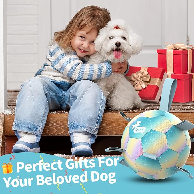 QDAN Dog Balls: Dog Soccer Ball with Straps, Herding Ball for Dogs, Outdoor Toys Interactive Toys for Large Dogs, Pet Birthday Gifts,Gradient Blue (8 Inch)