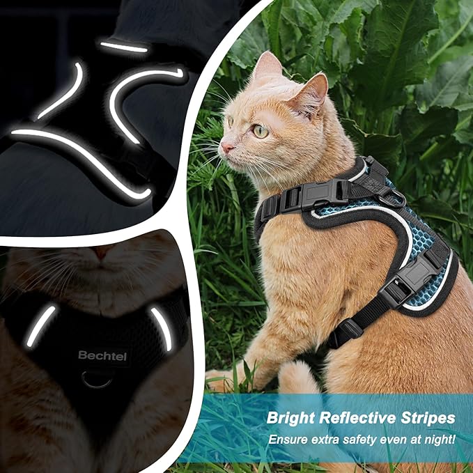 Cat Harness and Leash for Walking Escape Proof Soft Adjustable Cat Leash Breathable Honeycomb Structure Comfortable Vest Easy to Wear Kitten Harness for Outdoor Travel, Honeycomb Blue, XS