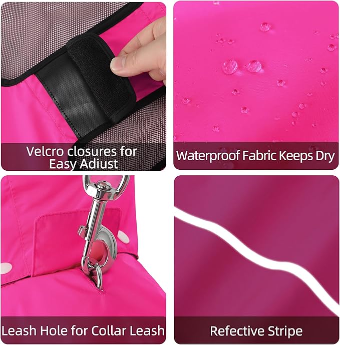 Mile High Life Dog Raincoat, Adjustable Waterproof Pet Rain Jacket, Reflective Hooded Poncho for Small Medium Large Dogs, Lightweight Breathable Pet Rain Coat (Hot Pink,XS Chest 15"-18")