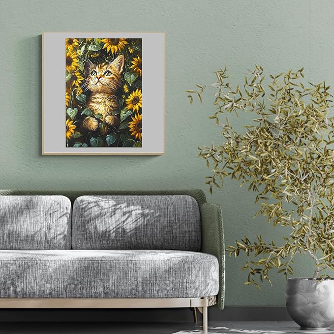 KAAYEE Wooden Puzzles for Adults, Sunflower and Cat 100 Piece Unique Animal Shape Puzzle, Cat Wood Puzzle for Adults, Creative Gifts for Friends/Family, Home Decor(8.5 * 5.9in)