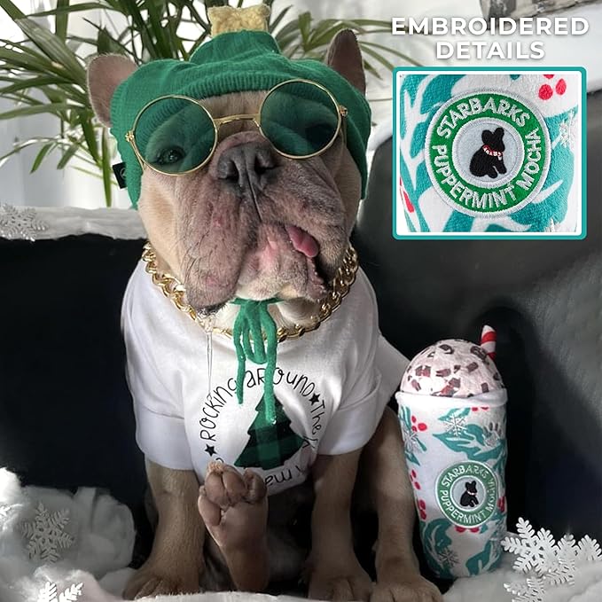 Haute Diggity Dog Starbarks Puppermint Mocha Plush Dog Toy for Small, Medium & Large Dogs, Interactive Funny Holiday Squeaky Toys, Soft, Durable, Machine-Washable, Safe & Cute Birthday Gift for Dogs