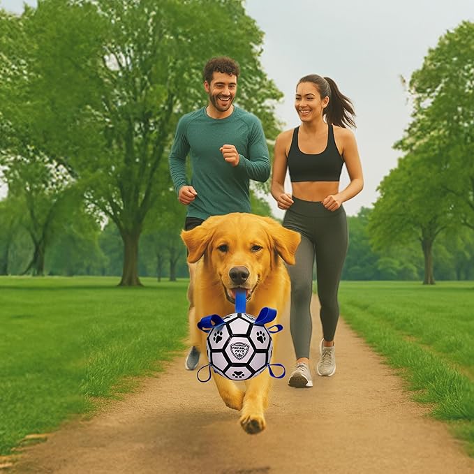 ProBall Pets Interactive Dog Soccer Ball with Grab Tabs - Floats on Water, Fetch & Training Toy for Small Medium Dogs, Herding Breeds - Waterproof Non-Toxic - 6" White Blue