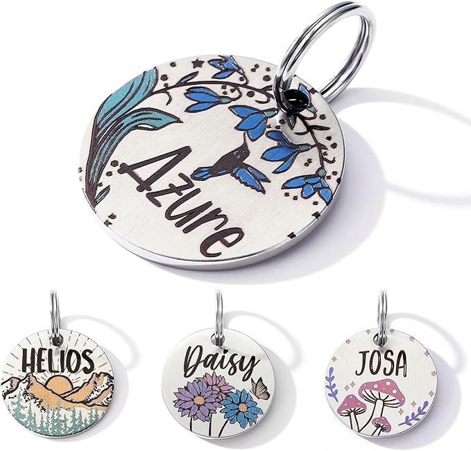 Colorful Dog Tags Personalized, Engraved Dog Tags with Colored Printing for Pets, Dog Name tag with deep Engraving, Custom pet ID Tags, Customizable cat Collar Holder tag (Snowdrop)
