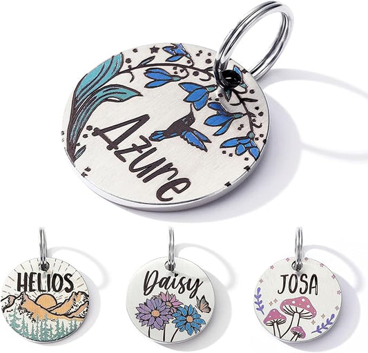 Colorful Dog Tags Personalized, Engraved Dog Tags with Colored Printing for Pets, Dog Name tag with deep Engraving, Custom pet ID Tags, Customizable cat Collar Holder tag (Snowdrop)