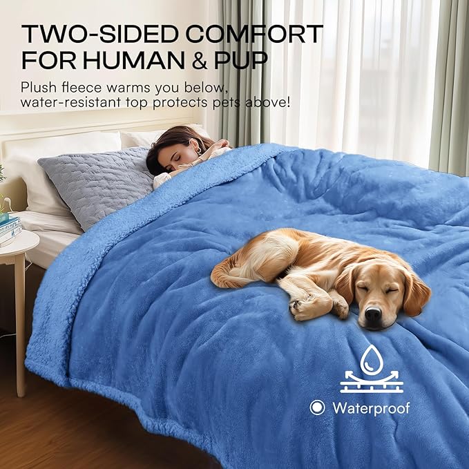 Luciphia Waterproof Pet Blanket, Liquid Pee Proof Dog Blanket for Sofa Bed Couch, Reversible Sherpa Fleece Furniture Protector Cover for Small Medium Large Dogs Cats, Navy Blue Medium（57" x 40"）