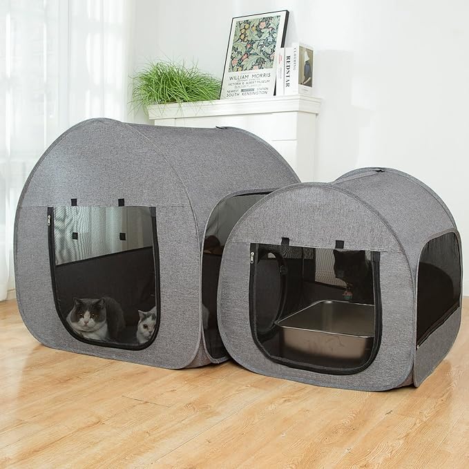 LUCKITTY Portable Cat Playpen, Delivery Room, Enclosure, Postoperative Recovery, House Design for Better Standing, Foldable Pet Tent for Indoor and Outdoor Use, Cat Houses & Condos Dark Gray