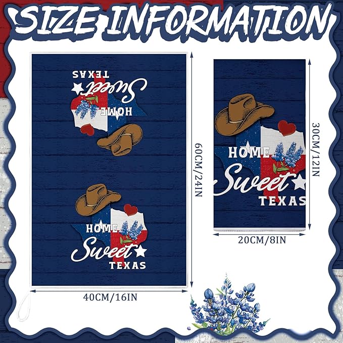 TecUnite 6 Pcs Texas Bluebonnets Kitchen Towels Texas Souvenirs Dishcloth 24 x 16 Inches Gifts Sweet Hand Towels White Blue Red Print Decorative Tea Dish Cloth for Home Decoration