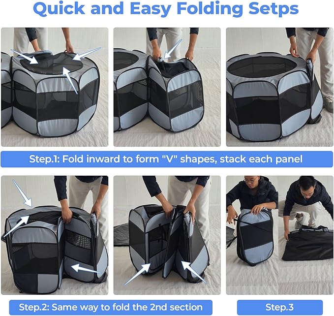 2-in-1 XLarge Cat Playpen, Detachable into 2 Separate Playpens with Additional 2 Doors, Portable Dog Playpen Cat Tent Enclosure for Kitten and Puppy Indoor Outdoor Use(L)