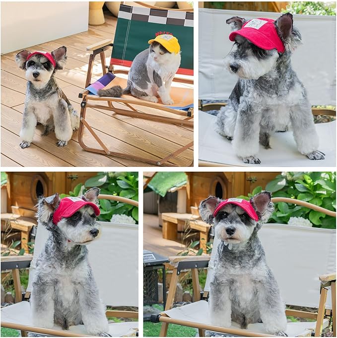 Pet Dog Baseball Cap, Cat Hat, Cat Dog Sun Cap with Ear Holes, Adjustable Puppy Outdoor Sun Hat (Red, Medium)