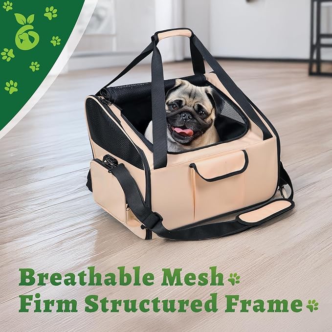 Dog Car Seat & Versatile Pet Carrier - 2in1 Dog Carriers for Small Dogs, Durable Polyester, Adjustable Straps, Breathable Mesh, Removable Pad, Toy Included - Ideal for Stress-Free Travel
