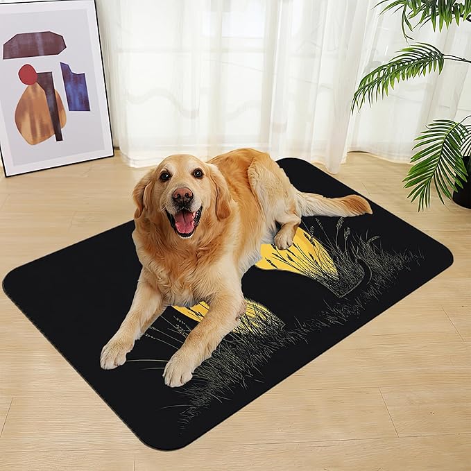 Giner Cat Moon Pet Food Mat for Cats and Dogs–Absorbent Quick Dry Feeding Placemat, Non Slip Rubber Base, Waterproof Bowl Mat for Indoor Use, Pet Supplies 12"x20"