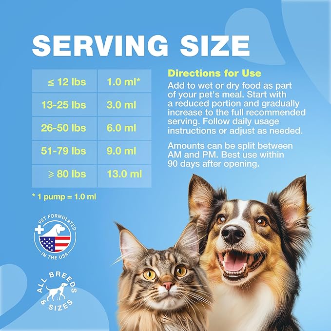 Omega 3 Fish Oil for Dogs and Cats - Healthy Skin and Coat Support Supplement - Omega 3 6 9 EPA DHA Fatty Acids - Itchy Skin, Shedding, Immunity, Joint - Wild Caught Salmon and Pollock Food Topper