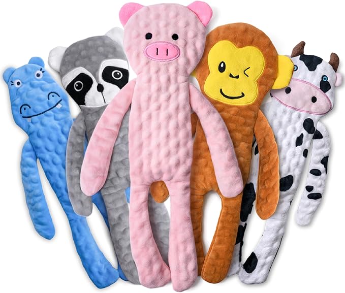 SHARLOVY No Stuffing Dog Toys 5 Pack, Crinkle Interactive Dogs Toy for Boredom, Puppy Toys for Teething to Keep Them Busy, Cute Squeaky Dogs Toy for Small, Medium, and Large Breed