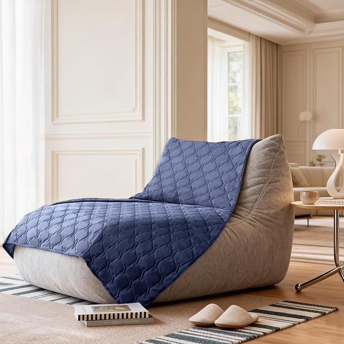 gogobunny 100% Double Sided Waterproof Dog Blanket Soft Pet Bed Cover Reversible Protect Furniture Couch Sofa Car for Puppy Large Dog Cat (Dark Navy/Light Navy, 82x102 Inch (Pack of 1))