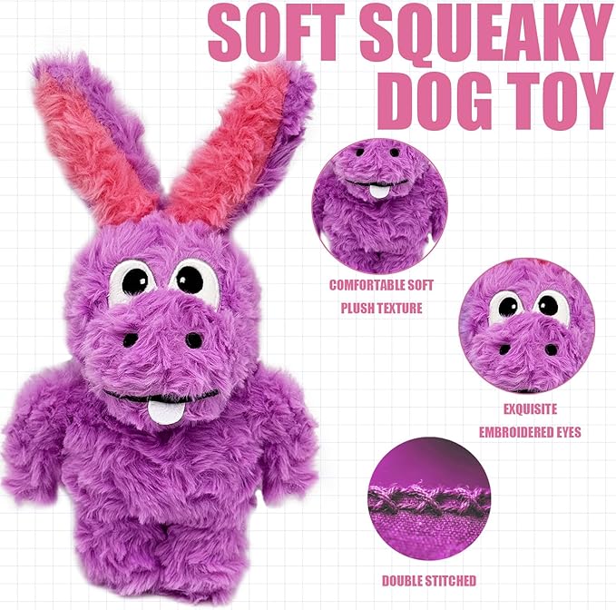 Squeaky Dog Toy Plush, Stuffed Crinkle Tug of War Dog Toy Keep Them Busy Pet Puppy Birthday Toy for Small Medium Large Dogs (Purple)