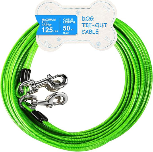 Tie Out Cable, 15/25/40/50 FT Runner Cable with Swivel Hook,Dog Leash Run Tether for Yard Outdoor and Camping,for Small to Medium Pets Up to 250 LBS