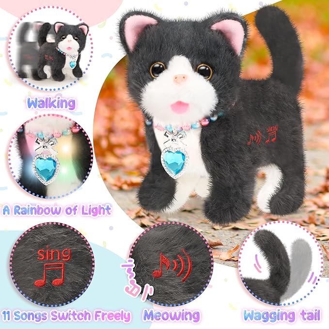 Tagitary Plush Cat Toy Can Repeats What You Say,Stuffed Interactive Cat Talking Musical Toys with Princess Pretend Jewelry Toy, Kids Dress Up Play Set Christmas Birthday Gift Party Favors for Toddlers