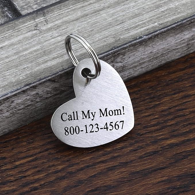 Ultra Joys Cat ID Tag Personalized Pet Tags, Durable Stainless Steel Small Pet Mini Dog Cat Tag Lightweight -Heart Tag in Silver