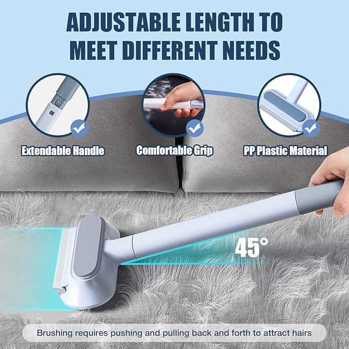 Pet Hair Remover 4 in 1- Reusable Long Handle Dog Hair Remover Brush, Washable Lint Cleaner for Dog and Cat Hair, Gentle on Furniture, Multifunctional Hair Removal Brush, 2 Pcs Carpet Scraper